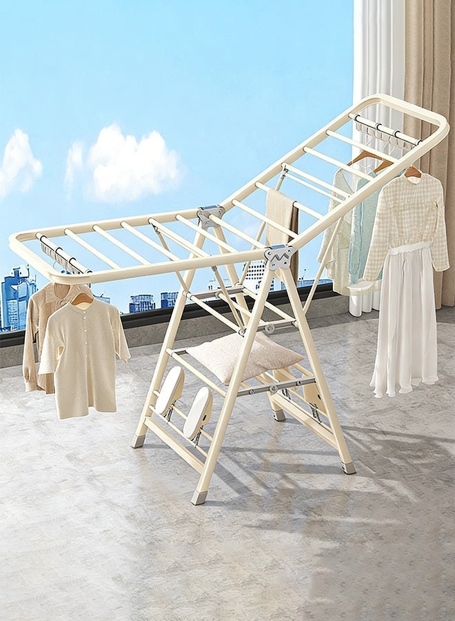 TaqwaMart Folding Clothes Rack with 4 Shoe Racks, Foldable Three-tier Clothes Rack, Independent Clothes Rack, 3-level Height Adjustment, Windproof, Suitable for Both Indoor and Outdoor Use, 170cm. - Image 1